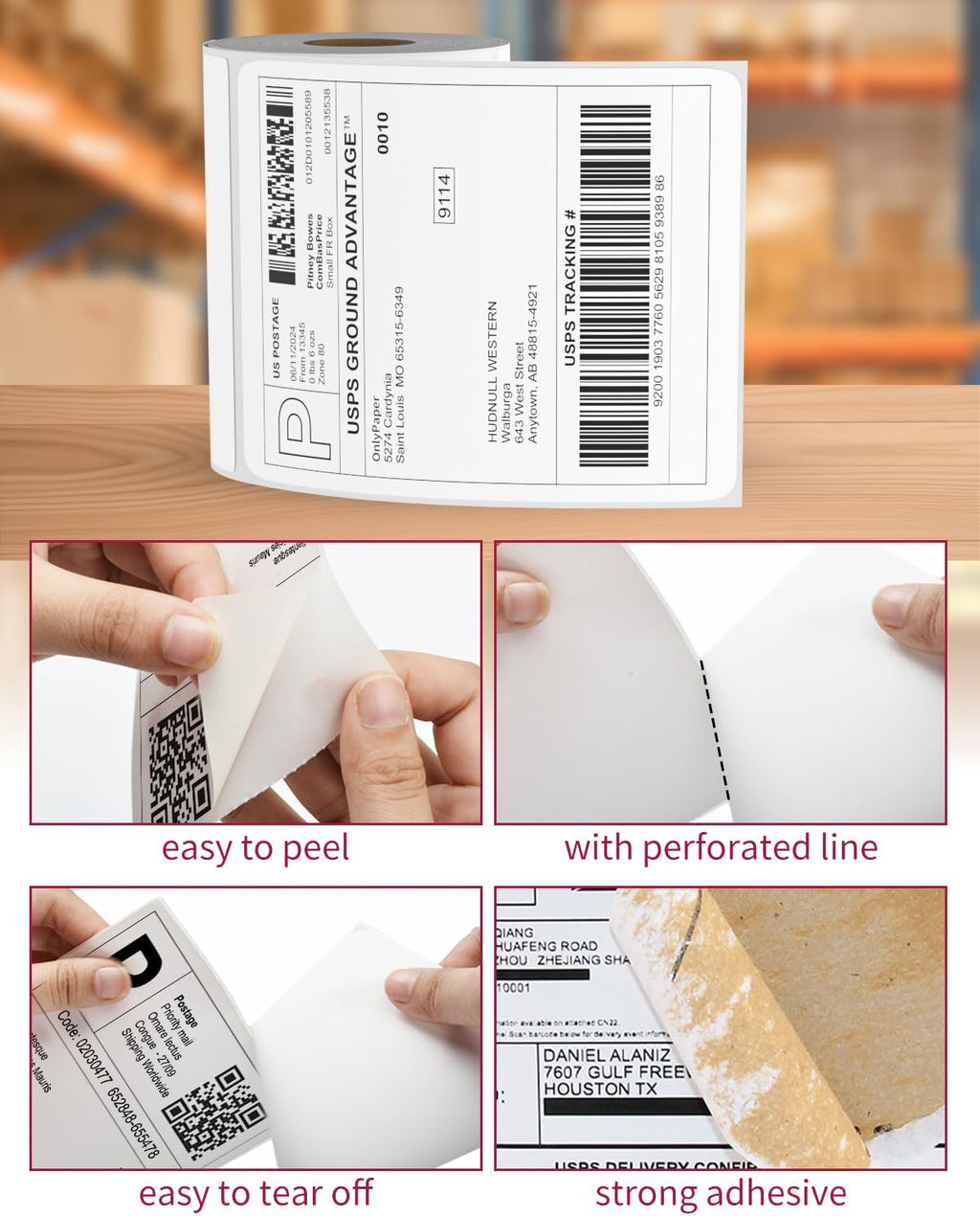 Direct Thermal Shipping Labels - 500 4x6 Thermal Labels Roll - Perforated and Strong Adhesive, 250 Labels per Roll, 2