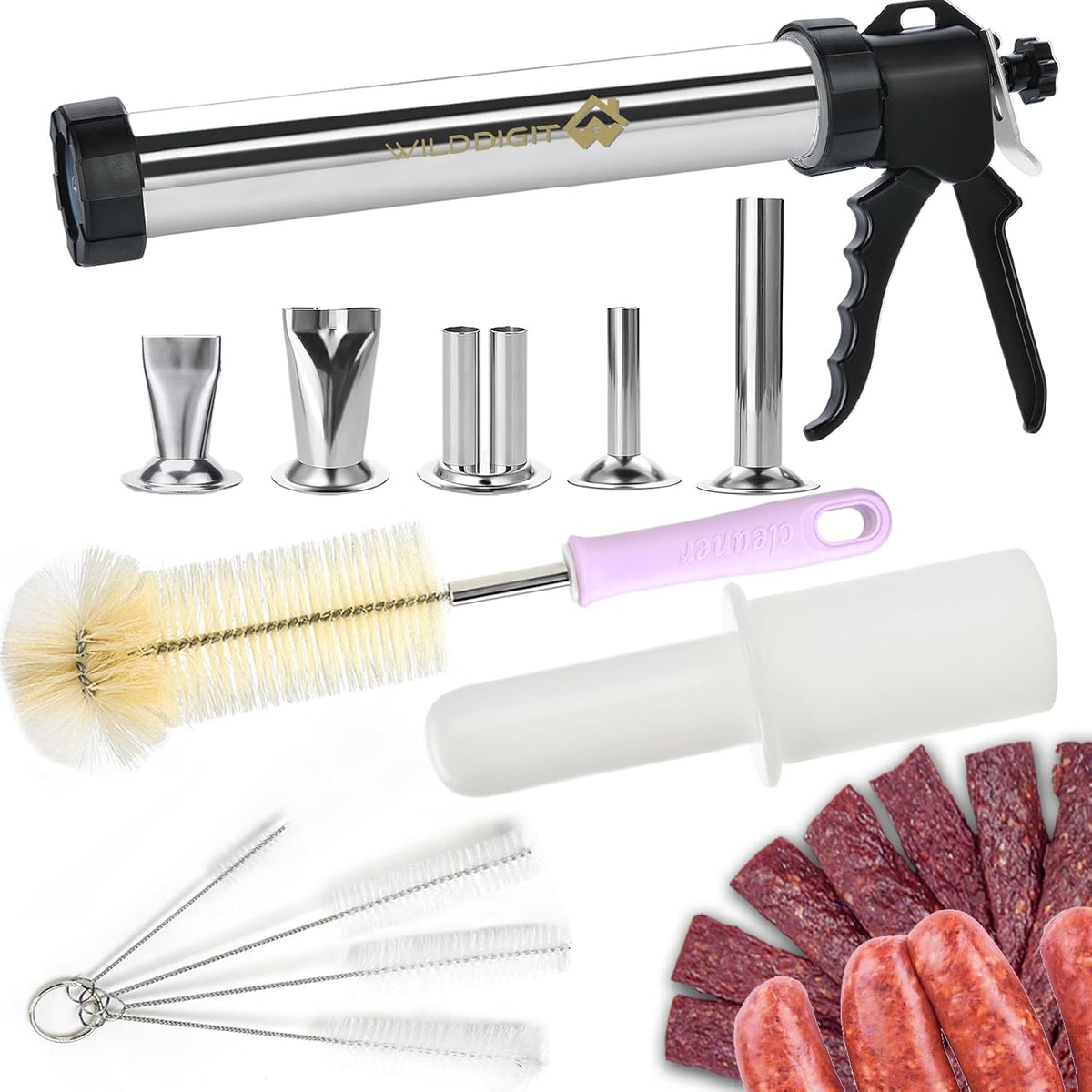 2.1 LB 3rd Gen Professional Stainless Steel Sausage Stuffer, Jerky Gun Kit