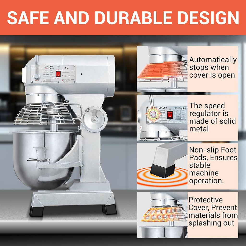Commercial Food Mixer 20 Quart, Commercial Mixer with 3 Speeds