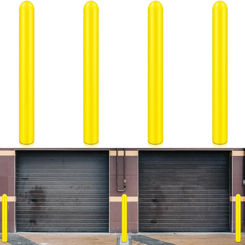 4 Pcs Yellow Bollard Covers for Parking Lot and Warehouse - Heavy Duty HDPE Post Sleeves, Weather Resistant Safety