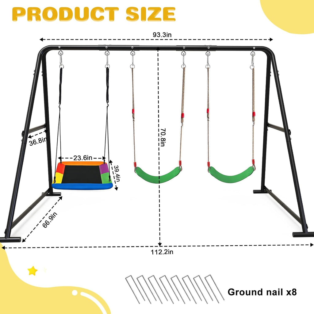3-in-1 Swing Set for Backyard for Kids, with 1 Platform Swing, 2 Belt Swing, 600lbs Metal Swing Set for Toddler