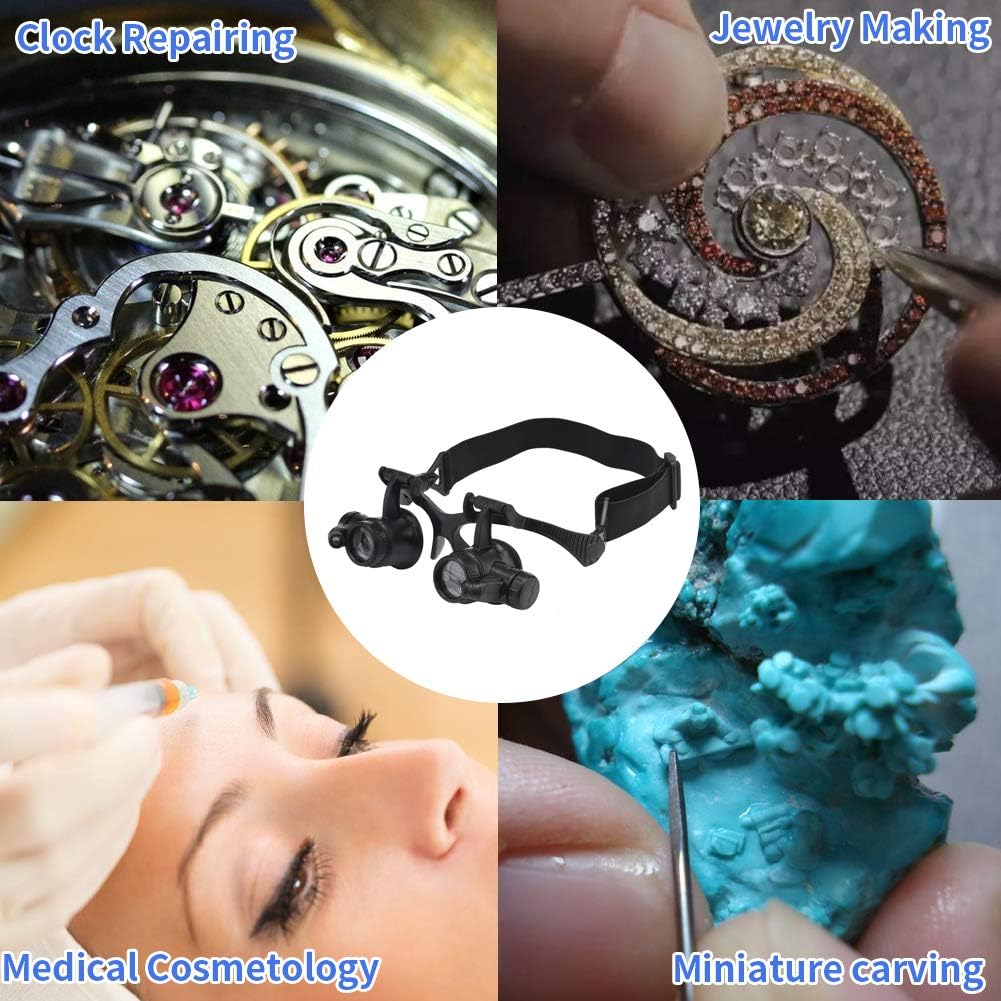 Watch Repair Magnifier Loupe Jeweler Magnifying Glasses Tool Set with LED Light with 8 Interchangeable Lens-2.5X 4X