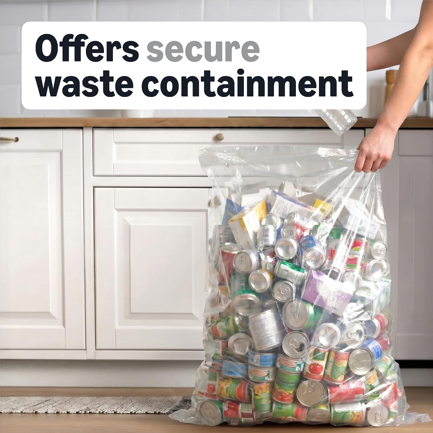 55 Gallon Trash Bags, Heavy-Duty Construction, Leak Resistant, Unscented, Clear, 50 Count (Previously