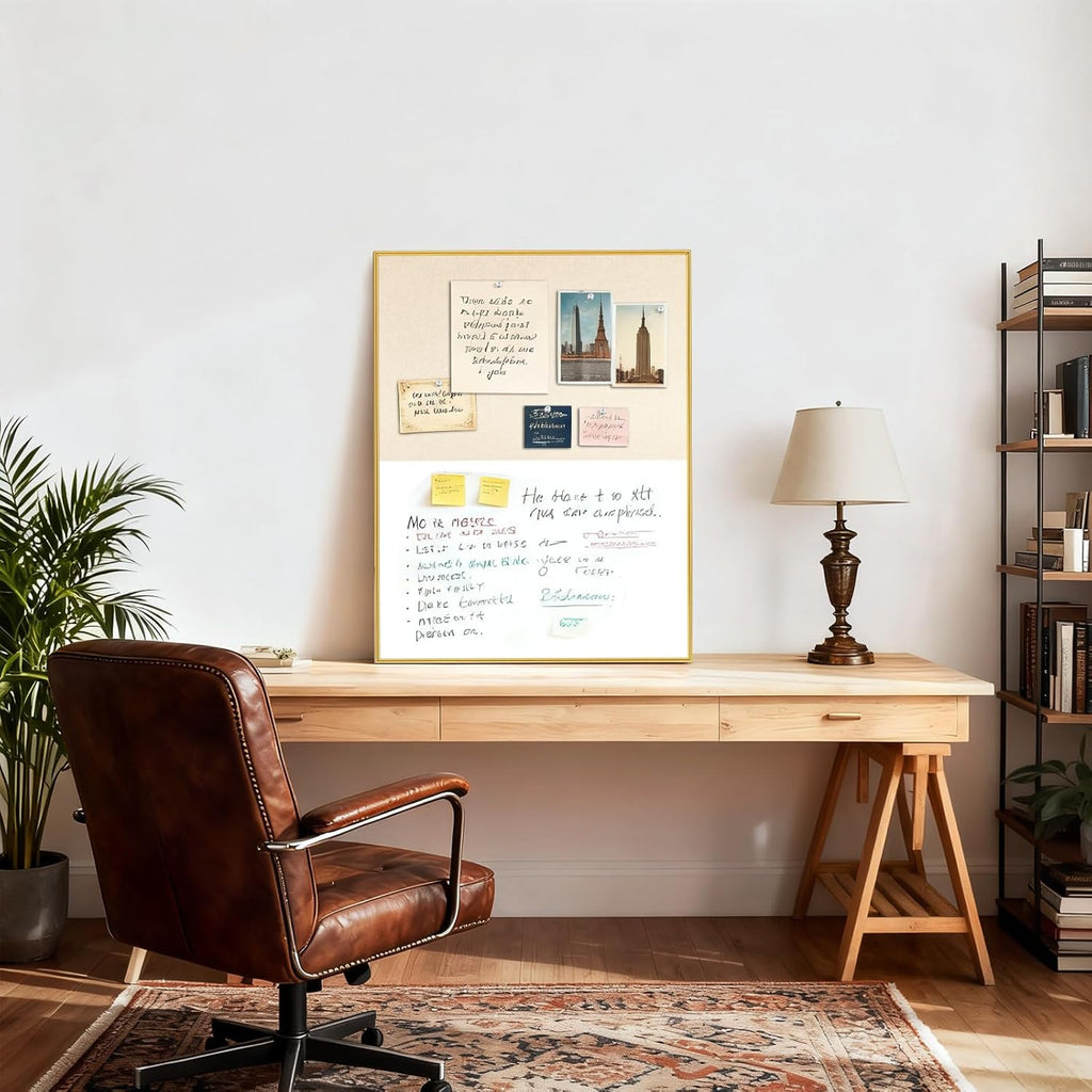 Dry Erase Cork Board Combo, 24"X18" Whiteboard with Linen for Wall, Magnetic Dry Erase Bulletin Board, Vision Board