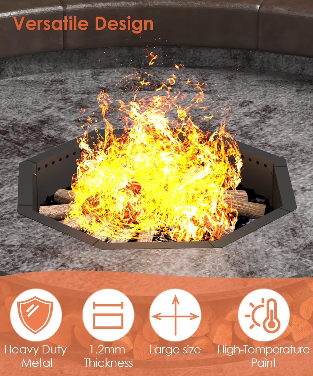 Smokeless Fire Pit Ring 35-Inch Outer 31-Inch Inner Diameter, Large Solid Steel Firepit Liner for Outside Wood