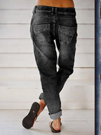 Women's Straight Leg Jeans Mid Rise Button Fly Jeans