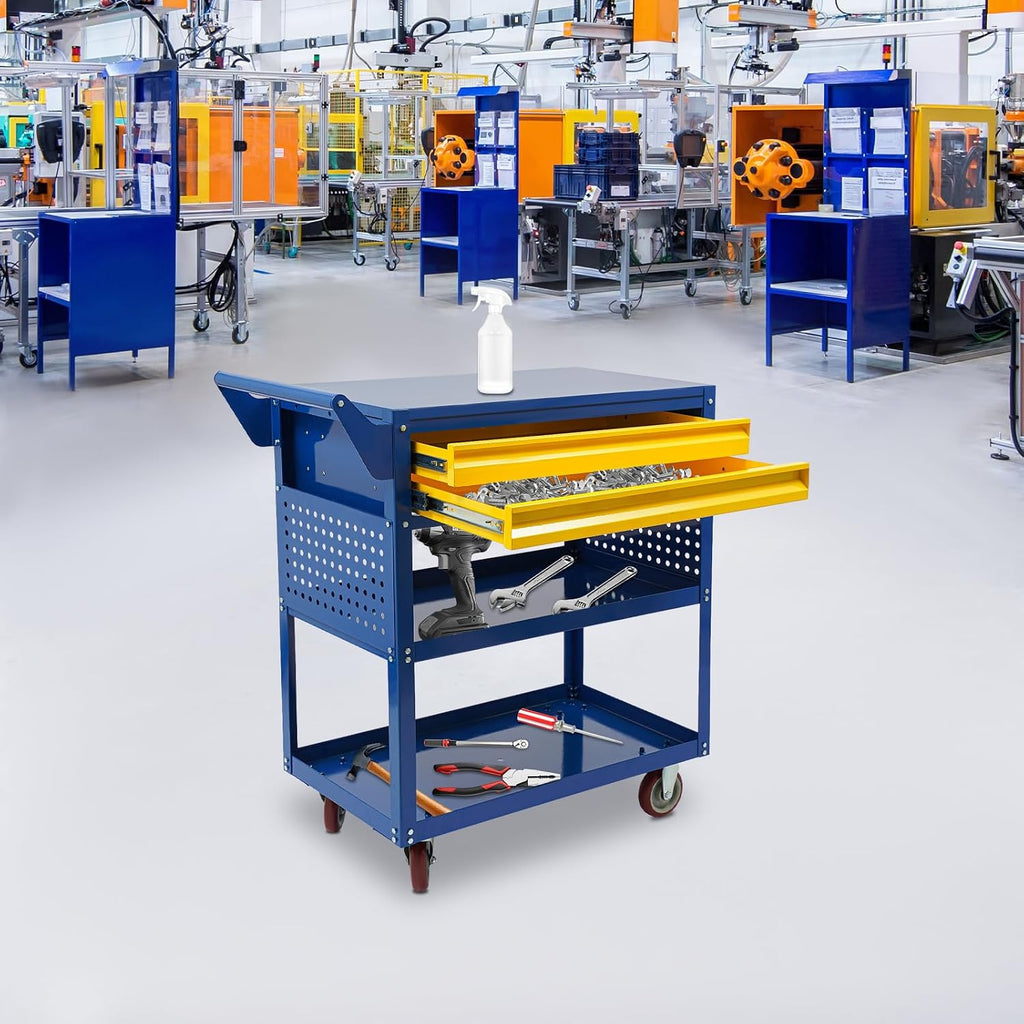 5 Tray Rolling Tool Cart with Drawers, 400 LBS Capacity with 2 Drawers | Mechanic Tool Cart on Wheels, Heavy Duty