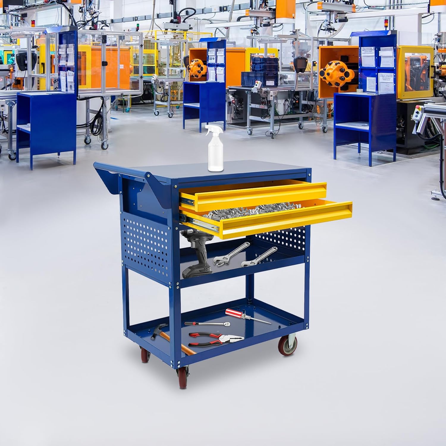 5 Tray Rolling Tool Cart with Drawers, 400 LBS Capacity with 2 Drawers | Mechanic Tool Cart on Wheels, Heavy Duty