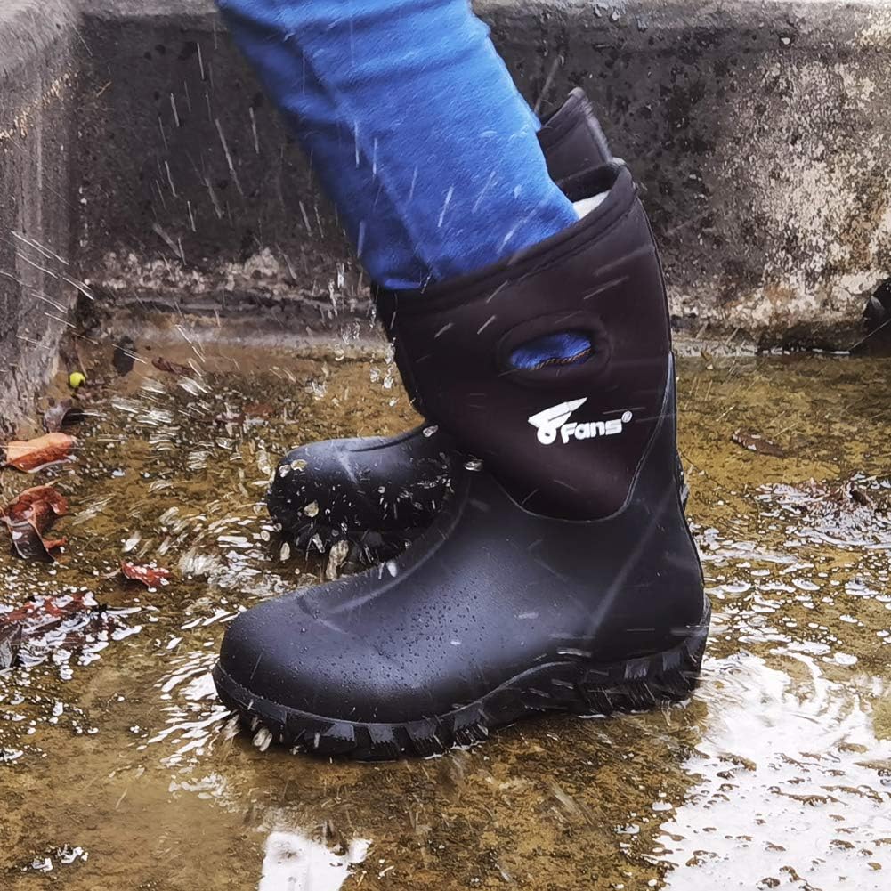 Kids Rubber Boots 100% Waterproof Fishing Hunting Neoprene Winter Snow Rain Boots with Warm Liners for Boys and Girls