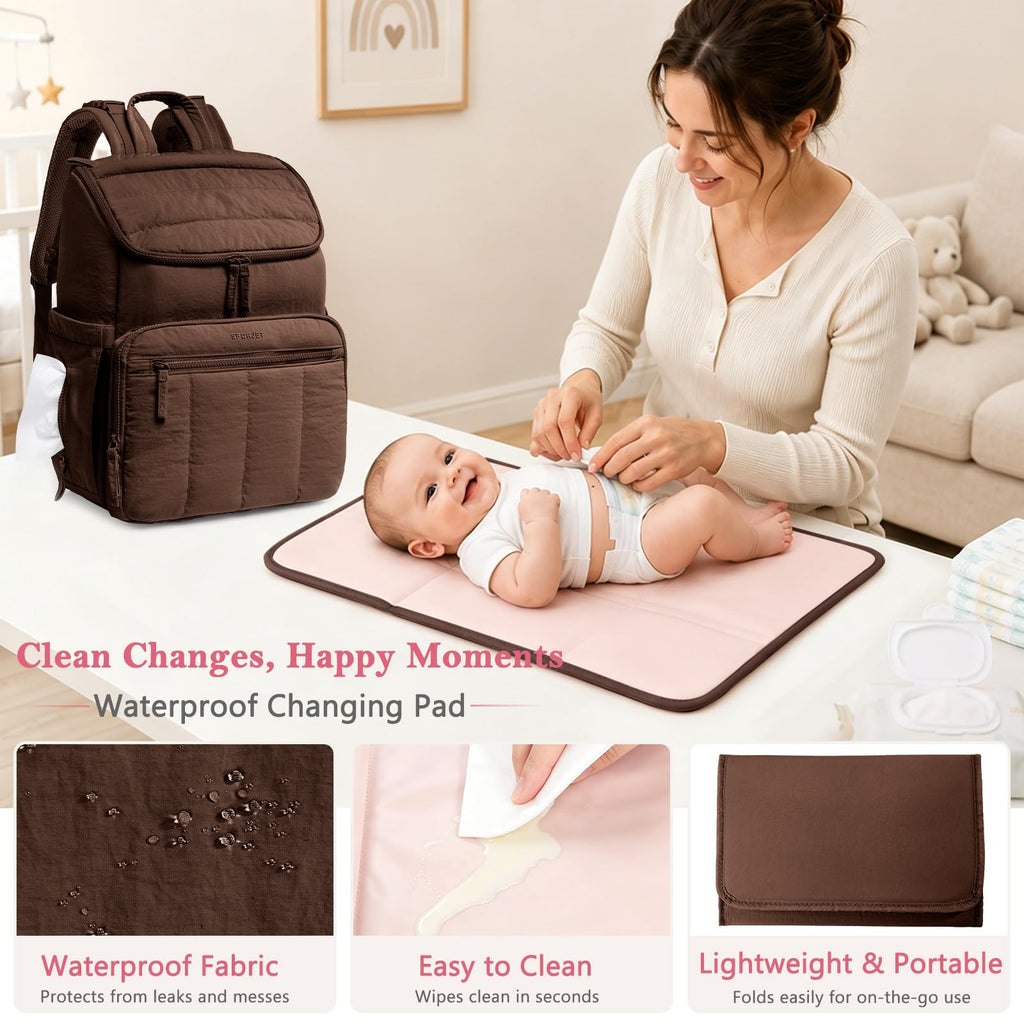 Puffy Diaper Bag Backpack for Mom, Large Quilted Baby Backpack