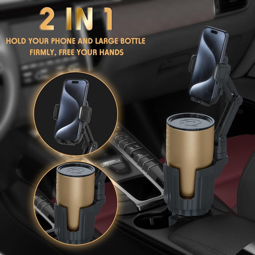 Phone Holders for Your Car, 2 in 1 Universal Cup Holder Expander Adjustable Base with Phone Mount, Long Arm with
