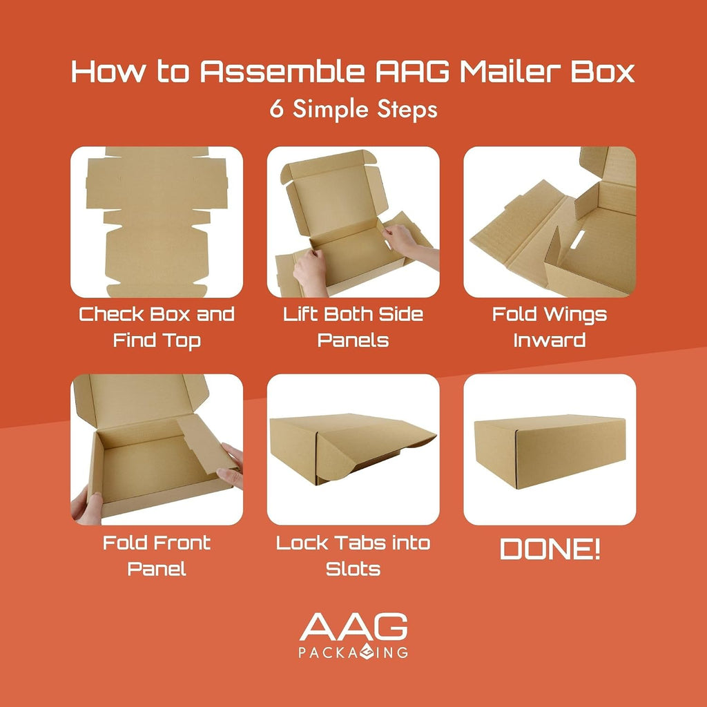 Corrugated Shipping Box Mailers, Kraft Brown, Triple-Layer Board Secure Slot Closure (Black, 6"x4"x3" / Set of 20)