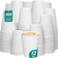 12 oz Disposable White Paper Cups [300 Count] Hot Coffee Cups