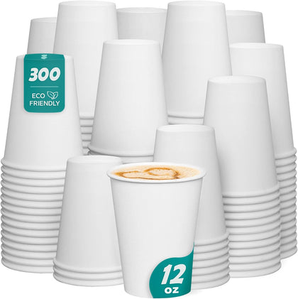 12 oz Disposable White Paper Cups [300 Count] Hot Coffee Cups