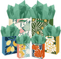 Clash Flowers Gift Bags with Tissue Paper Mulit Assorted Sizes 10PCS Present Party Favor Birthday Bags(2pcs Large