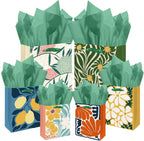Clash Flowers Gift Bags with Tissue Paper Mulit Assorted Sizes 10PCS Present Party Favor Birthday Bags(2pcs Large