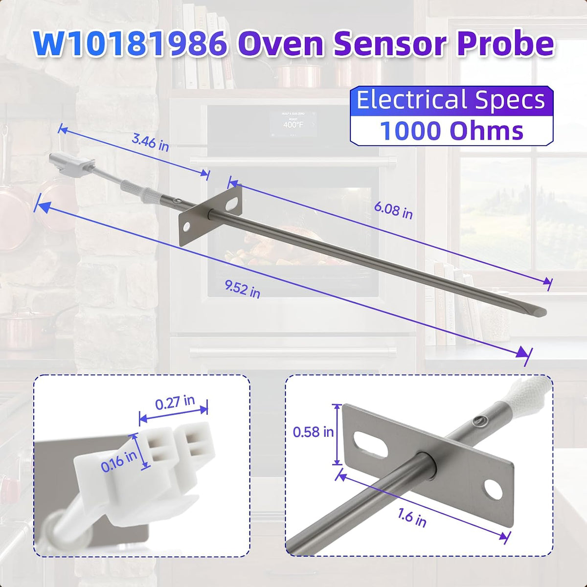 W10181986 Oven Temperature Sensor Probe, Precise Measurement for Whirlpool