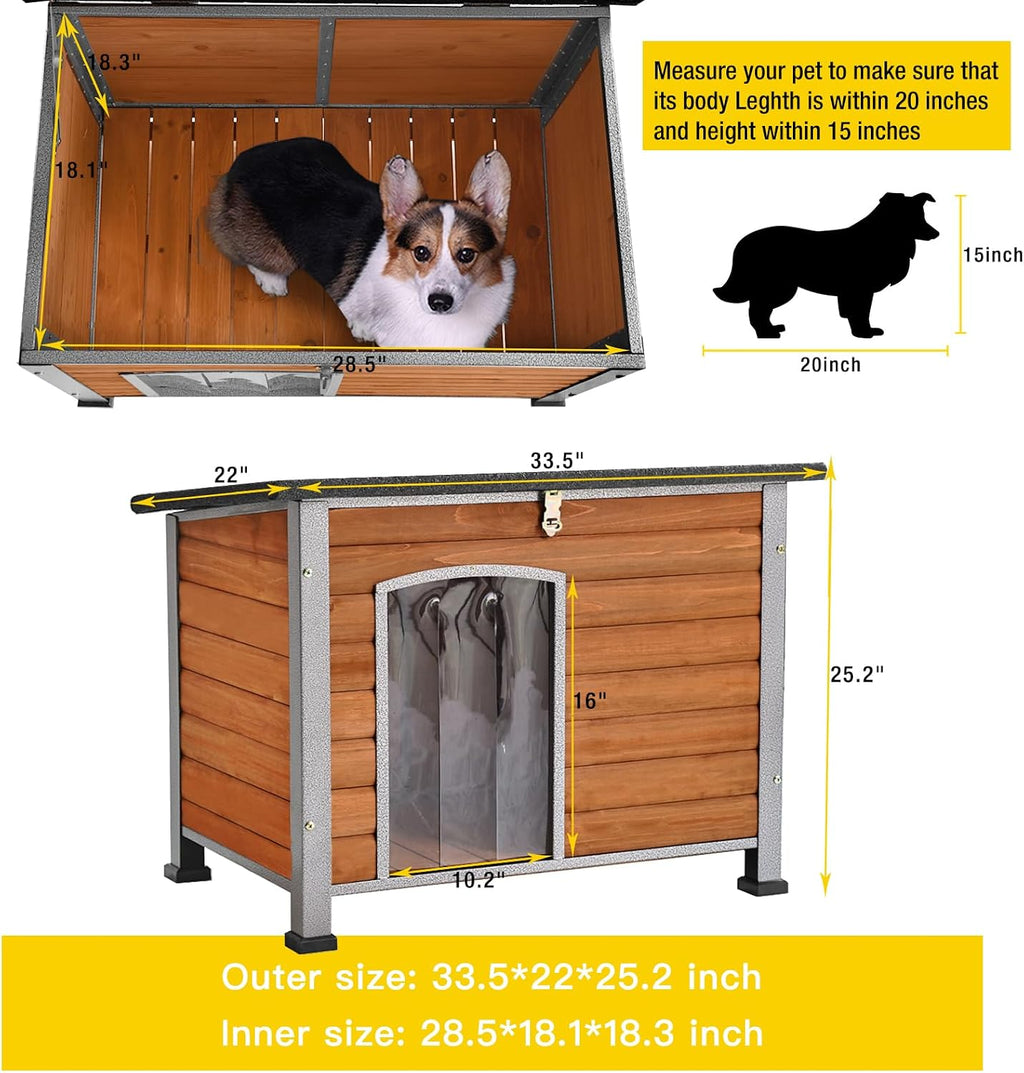Dog House Outdoor & Indoor Wooden Dog Kennel for Winter with Raised Feet Weatherproof for Small & Medium & Large