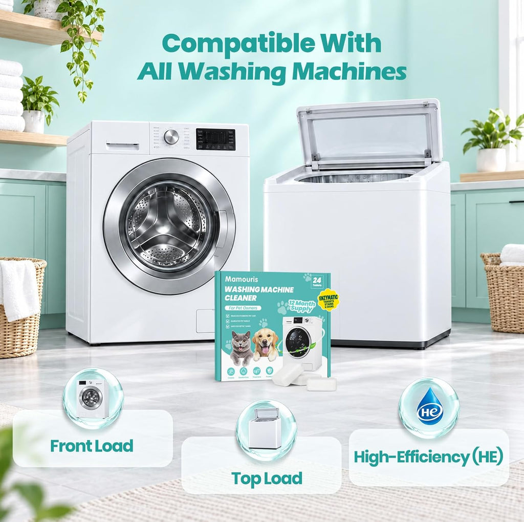Washing Machine Cleaner Tablets Pro for Pet Owners, Enzymatic Deep Cleaning