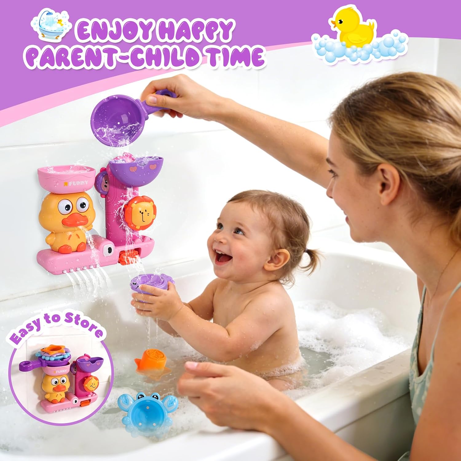 Toddler Bath Toys for Kids Ages 1-3 Waterfall Bathtub Toys for Toddlers 2-4 | with 3 Stacking Cups No Mold Baby Bath