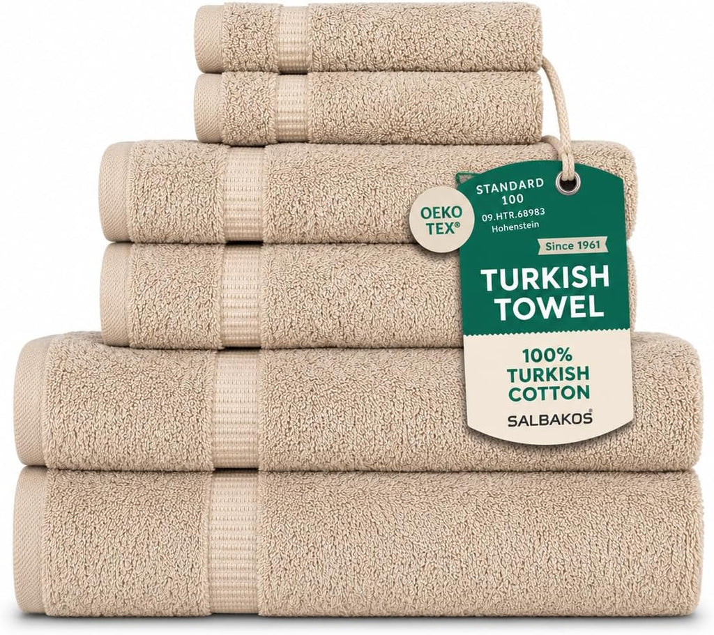 100% Turkish Cotton Bathroom Towel Set of 6-Piece, Taupe | 630 Gsm Thick Super Soft Highly Absorbent 2 Bath + 2 Hand