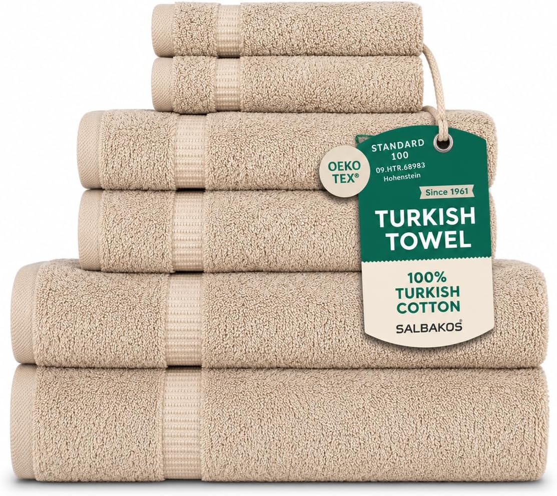 100% Turkish Cotton Bathroom Towel Set of 6-Piece, Taupe | 630 Gsm Thick Super Soft Highly Absorbent 2 Bath + 2 Hand