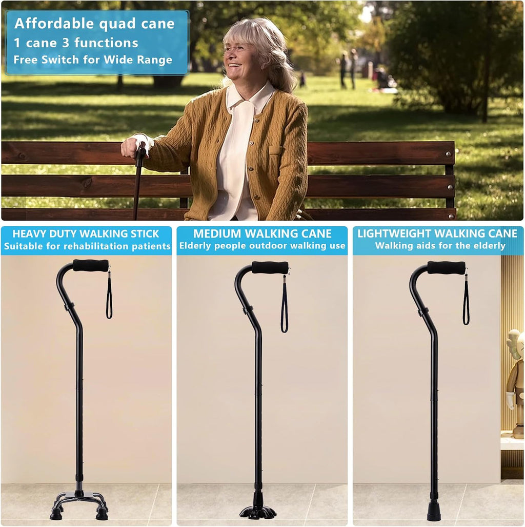 Walking Canes Stablize Women Quad Canes for Seniors & Adults Foldable Adjustable for Men & Women Heavy Duty