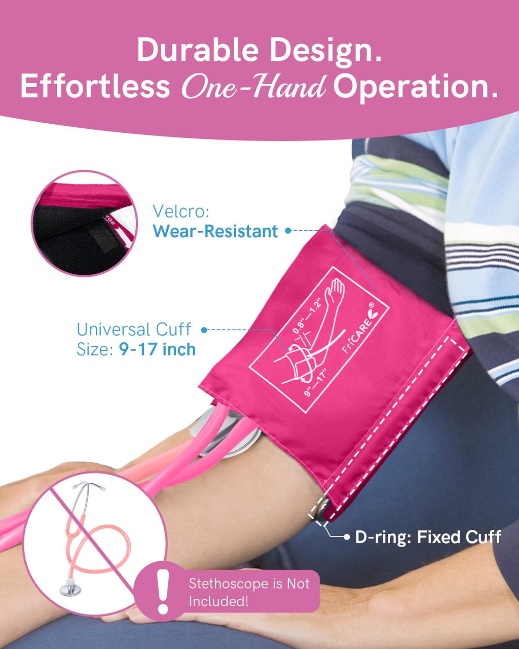 Pink Manual Blood Pressure Cuff for Nurses/Nursing/Medical Students | Aneroid Sphygmomanometer for Home BP Monitoring
