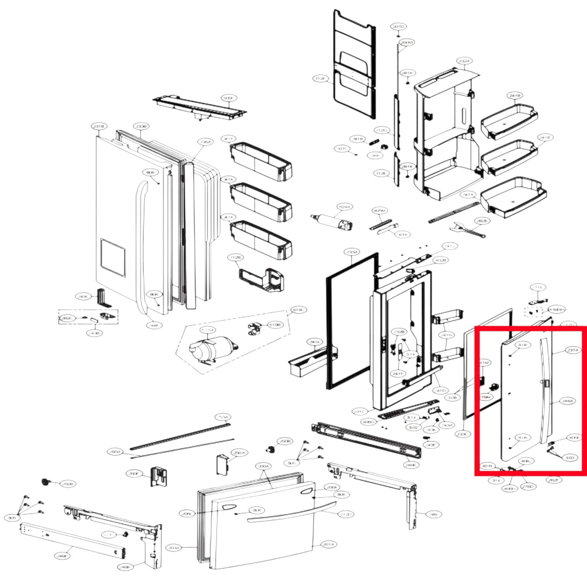OEM Part - Refrigerator Handle Assy, Compatible with LG Models LRMVS3006D