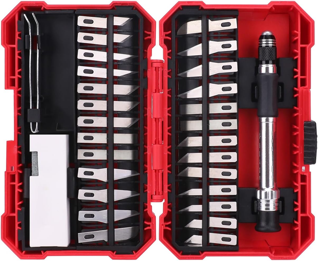 29-Piece Precision Hobby Knife Set with Razor-Sharp Blades, Modeling Tools, Anti-Slip Rubber Grip, Black, Silver, Red