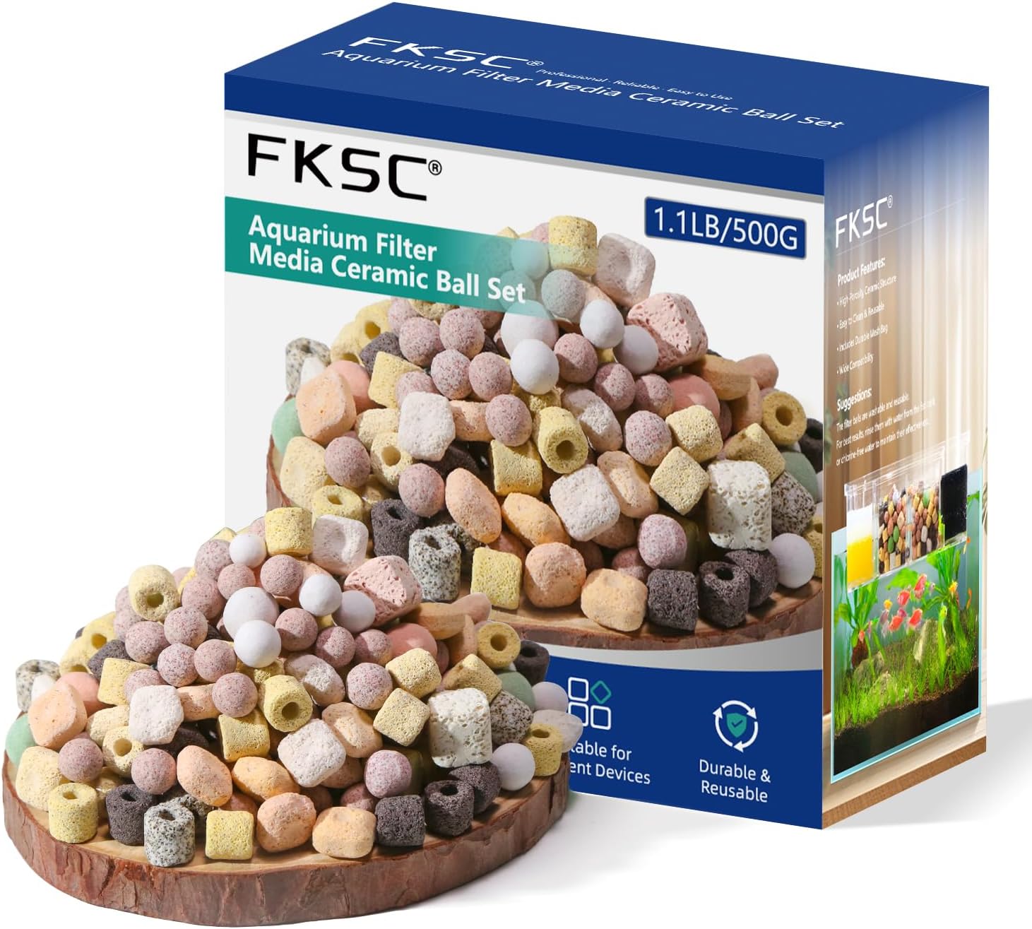 12-in-1 Aquarium Filter Media for Freshwater & Marine Tanks, Bio Filter Mix with Ceramic Rings & Bio Balls, Helps