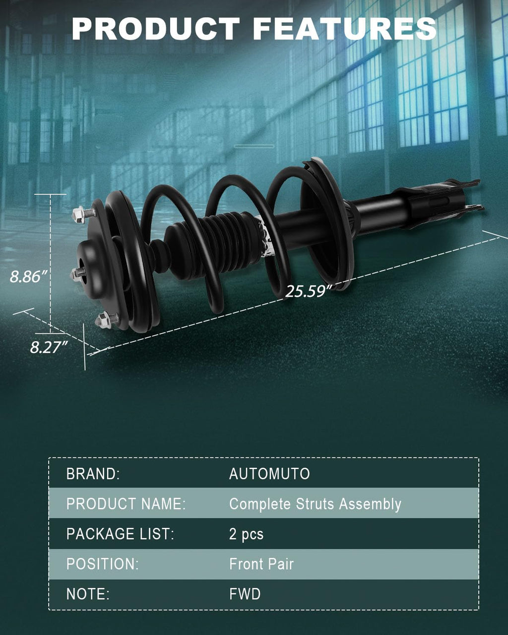 AUTOMUTO Front Pair struts Shock Absorber for Mitsubishi Lancer 2002-2007