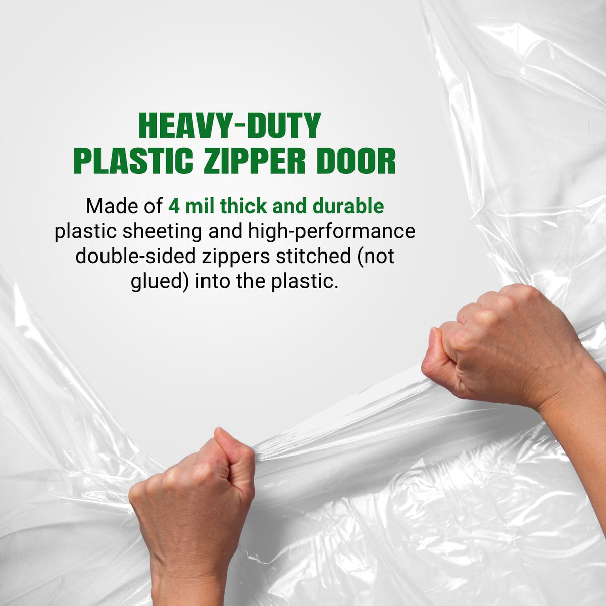 (2-Pack) Plastic Zipper Door Dust Protector, 4 ft x 7 ft Heavy-Duty Plastic Sheeting with Green Zipper Door Dust