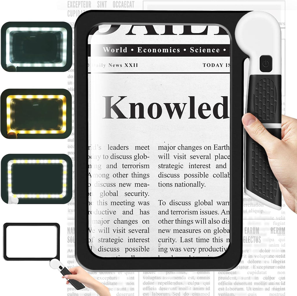 5X Handheld Magnifier for Page Reading - Large Folding Lighted Magnifier with 48 LED Lights (3Modes), Rectangular