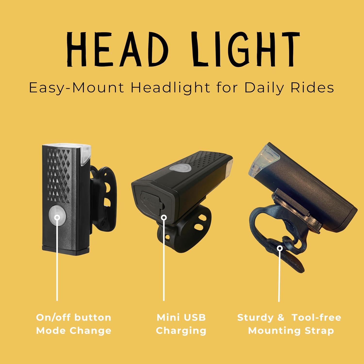 VivBike Rechargeable Bike Light – LED Bicycle Headlight, USB-C Charging, Waterproof, Multiple Lighting Modes