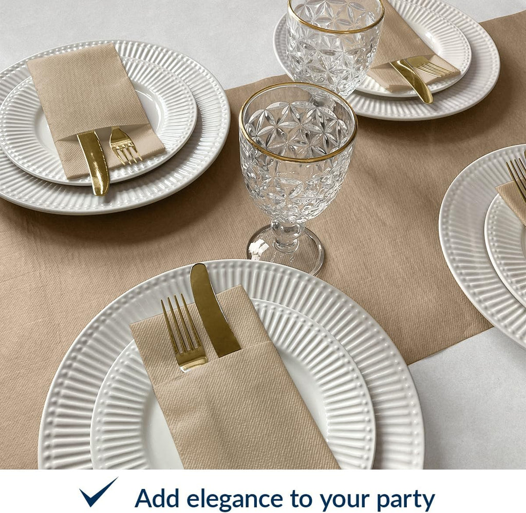 Wedding Linen Feel Flatware Pocket Napkins, Prefolded 50 Count - Beige
