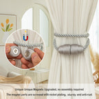Magnetic Curtain Tiebacks - Rope Tiebacks for Curtains & Drapes, Decorative Window Holdbacks (8 Pack, Grey)