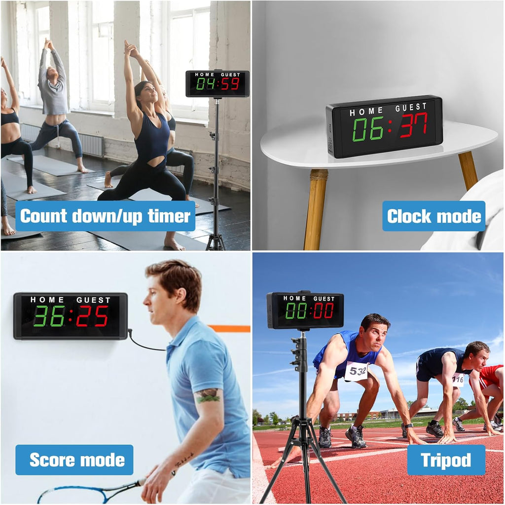 LED Electronic Scoreboard Digital Score Keeper with Remote & Tripod, Basketball Scoreboard with Shot Clock & Timer &