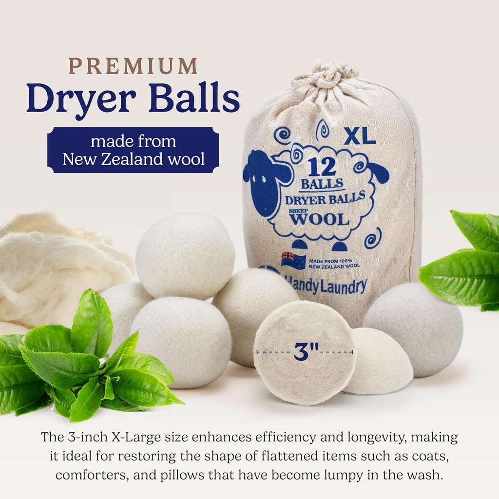 Wool Dryer Balls 12-Pack, Reusable Natural Fabric Softener