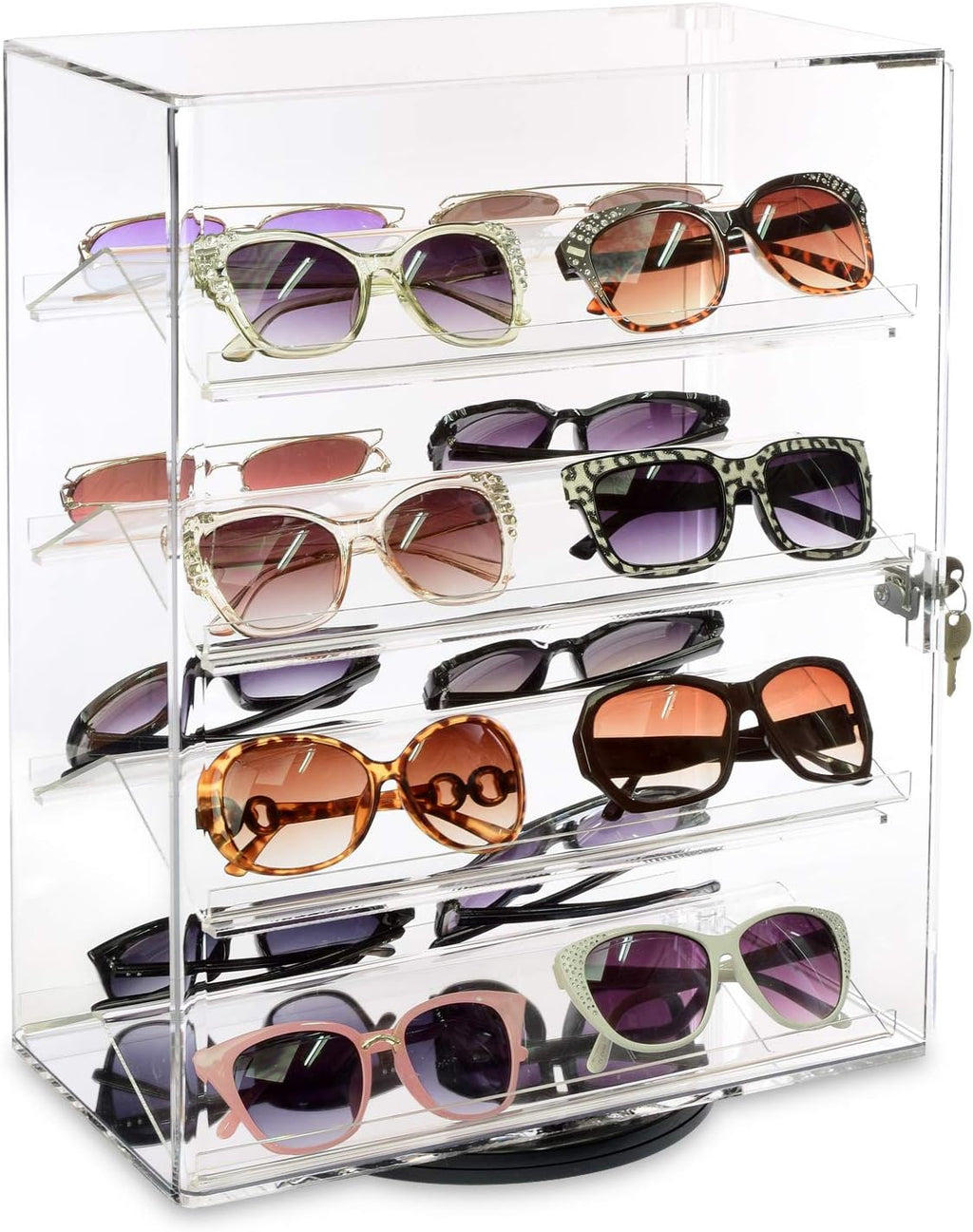 Rotating Acrylic Eyewear Display Case with 4 Removable Shelves | Premium Acrylic display case with 4 removable