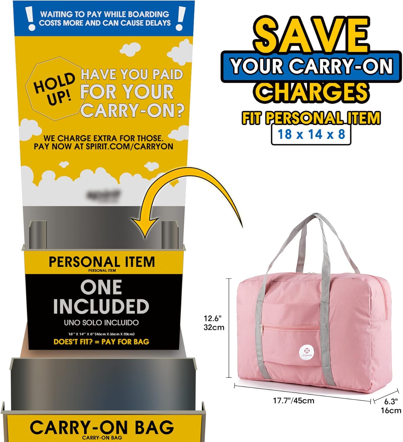 For Spirit Airlines Personal Item Bag Foldable Travel Duffel Bag Tote Carry on Luggage Duffle Overnight for Women and
