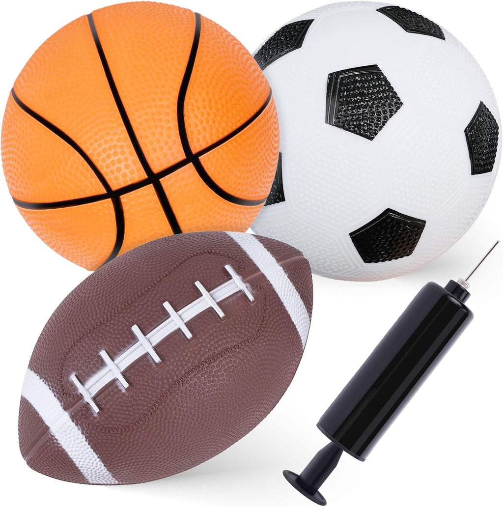 3-Pack Sports Balls, 5-Inch Soccer Ball, Basketball & 7 Inches Footballs for Toddlers 1-3, Adults, Party Favors for