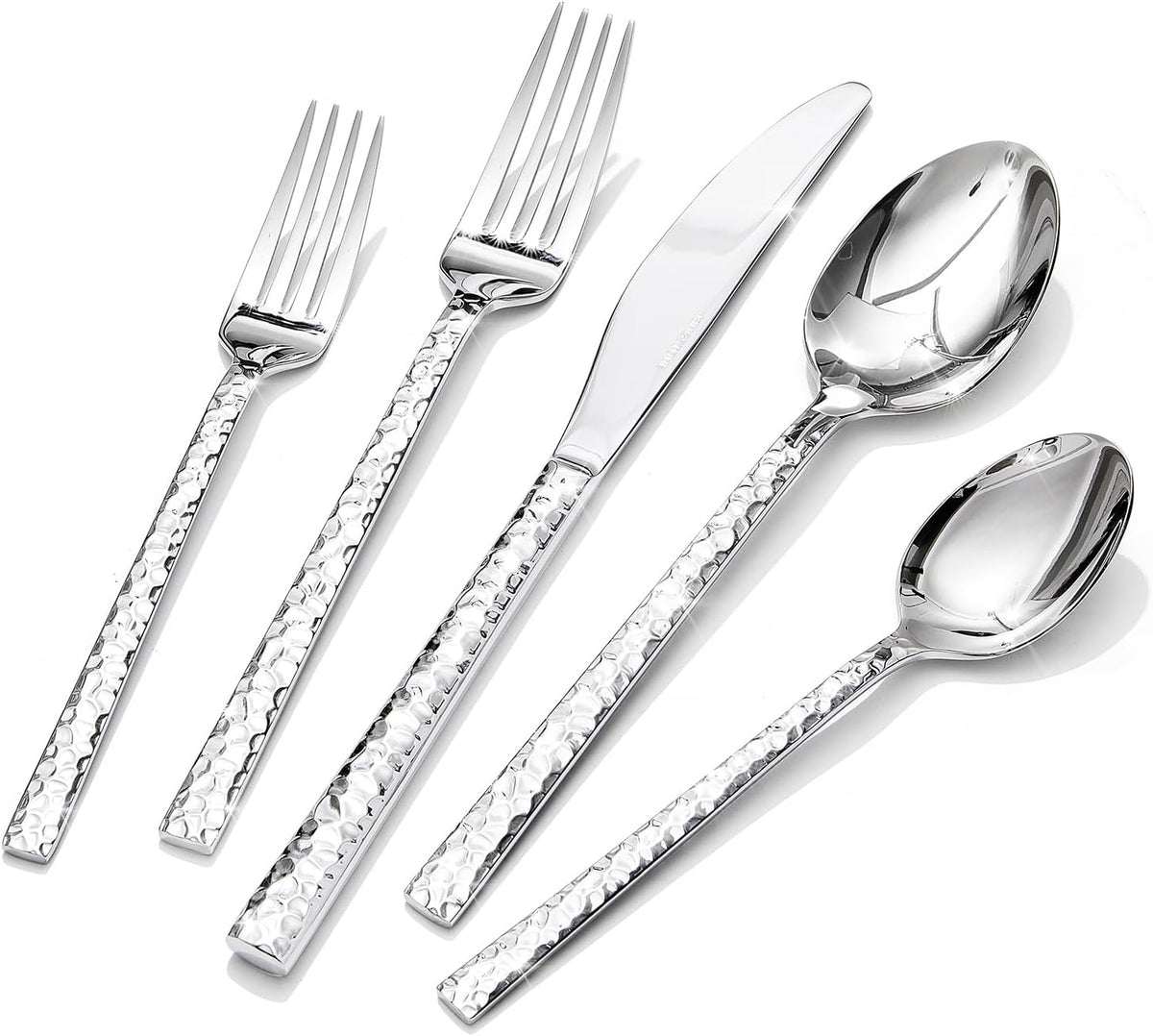 60 Piece Hammered Silverware Set, 18/10 Stainless Steel Flatware Set for 12