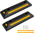 Heavy Duty Rubber Curb Car Stop 2-Pack | Curb Garage Vehicle Floor Stopper for Parking Safety with Reflective Yellow