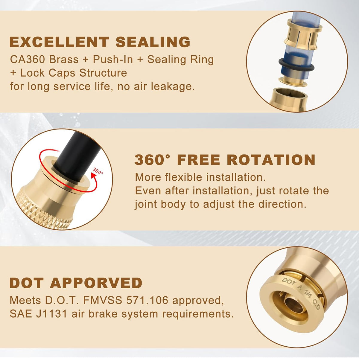 48PCS 6-Size Brass Dot Air Line Fitting Kit,1/8"-1/2" Straight Union