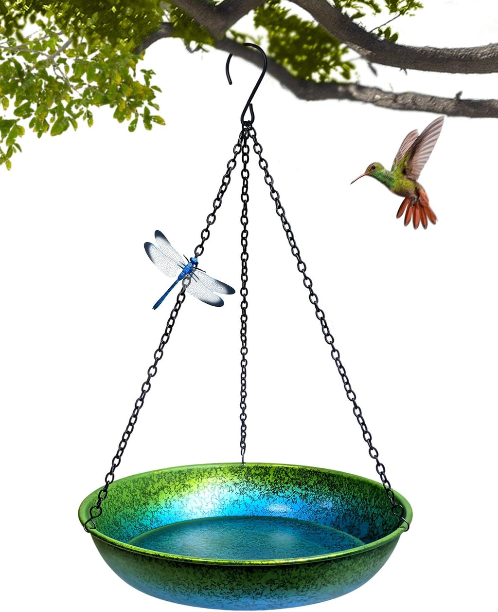 Hanging Bird Bath for Outside Metal Hanging Bird Feeder Window Birds Feeder Hand-Painted Blue and Green Gradient 11