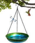 Hanging Bird Bath for Outside Metal Hanging Bird Feeder Window Birds Feeder Hand-Painted Blue and Green Gradient 11