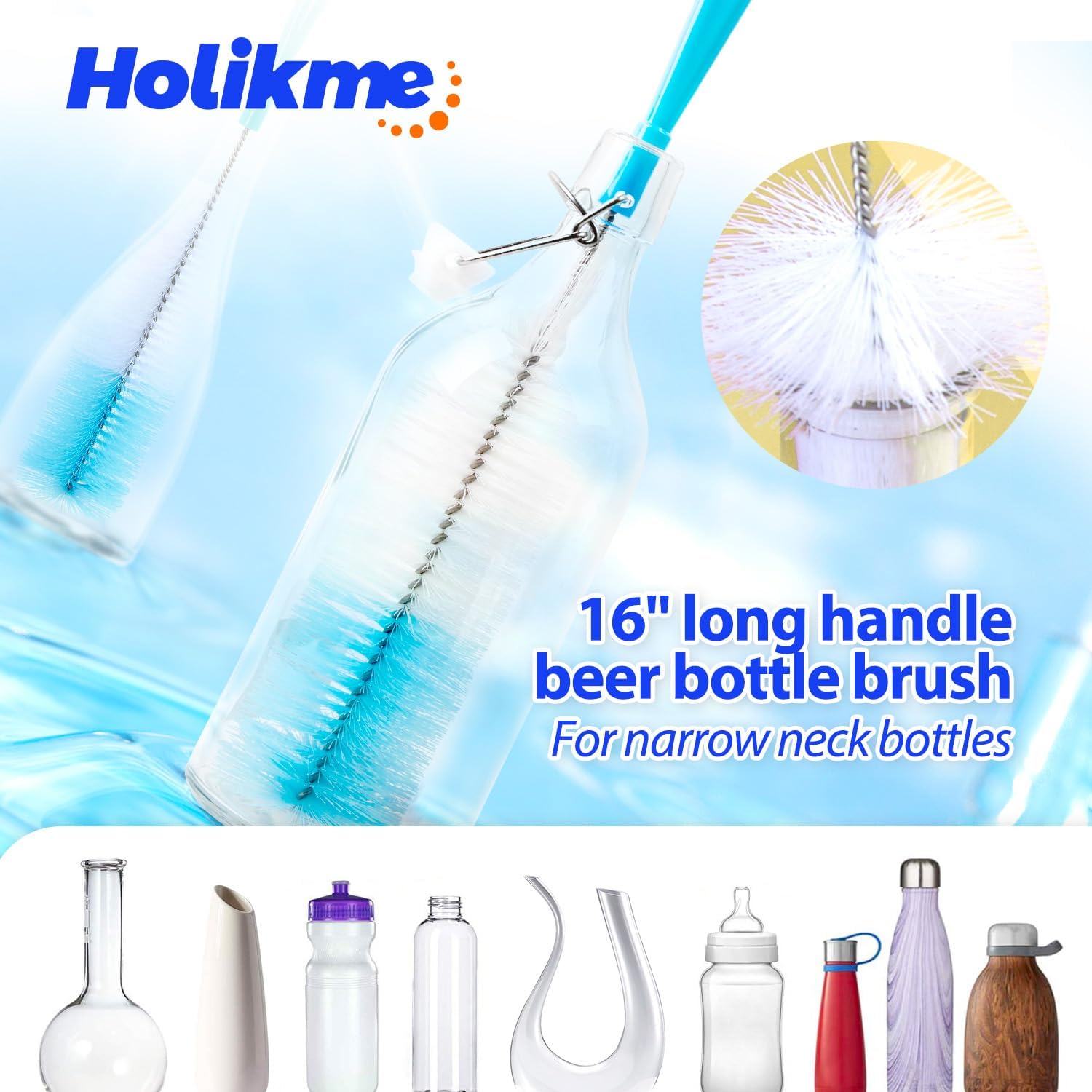Bottle Brush Tube Cleaning Lab Set with Long Handle, Cup Cleaner for Washing Narrow Neck Beer Wine Decanter Pipes