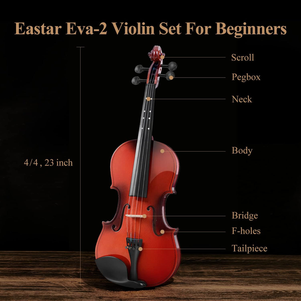Violin 4/4 Full Size for Adults, Violin Set for Beginners with Hard Case, Rosin, Shoulder Rest, Bow, and Extra