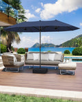15ft Patio Umbrella with Base Include, Large Outdoor Double-Sided Rectangle Umbrella with Easy Crank Handle for